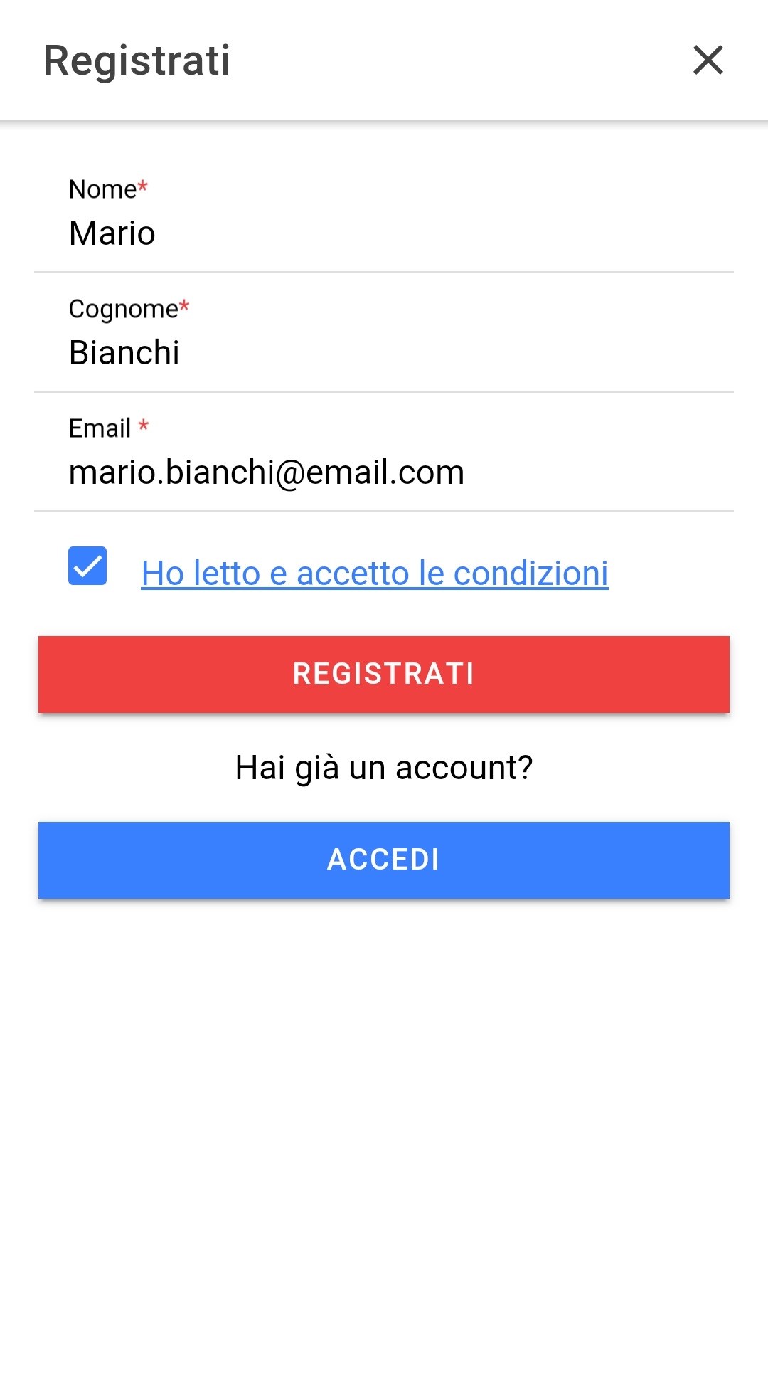 Registrazione al sistema