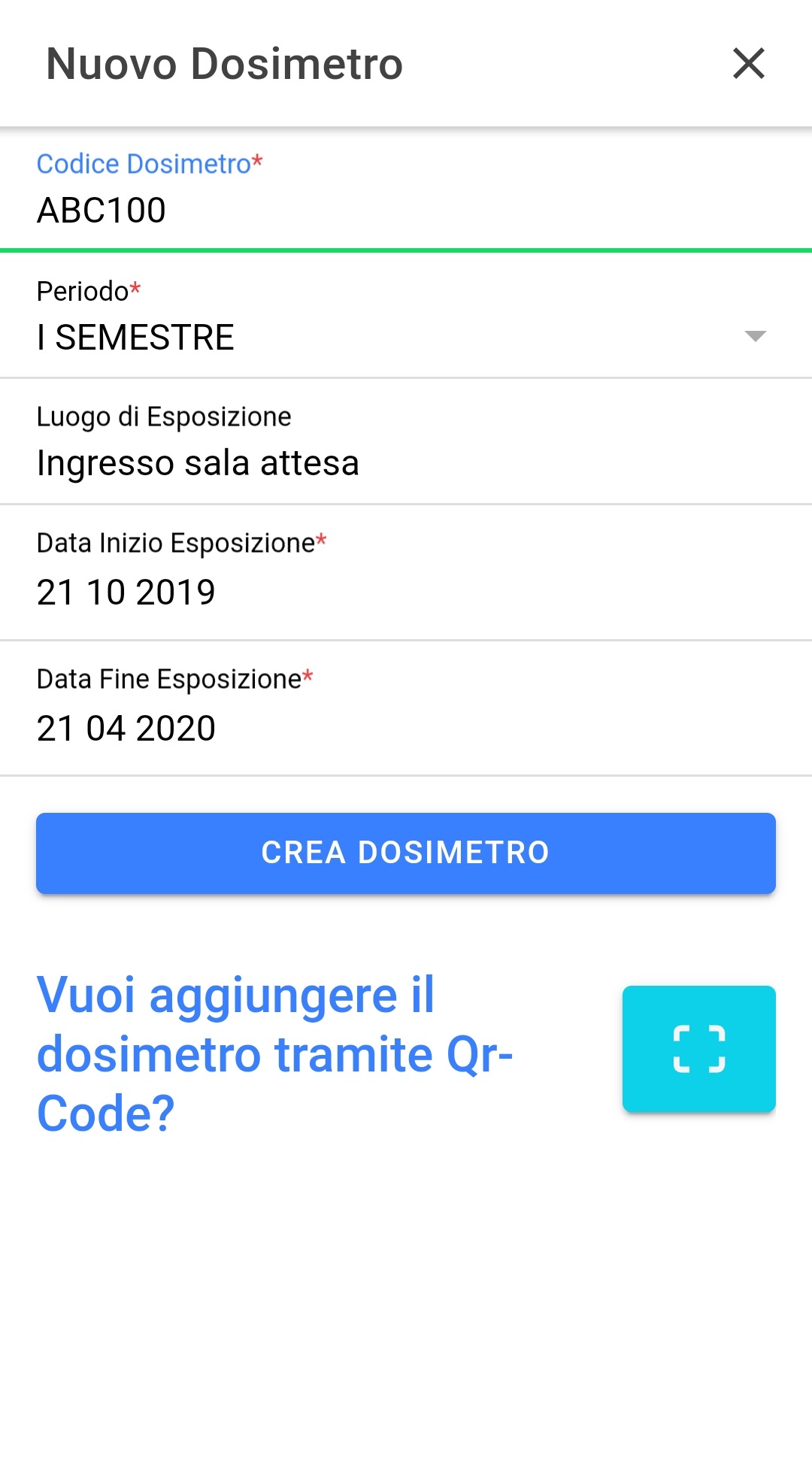 Inserimento di un dosimetro del I semestre